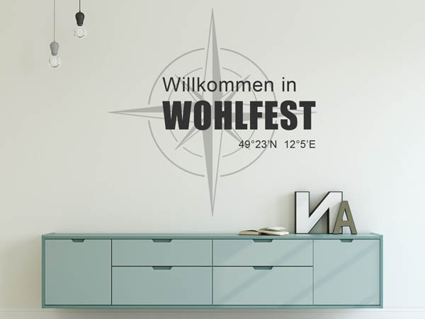 Wandtattoo Willkommen in Wohlfest mit den Koordinaten 49°23'N 12°5'E