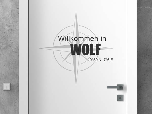 Wandtattoo Willkommen in Wolf mit den Koordinaten 49°59'N 7°6'E