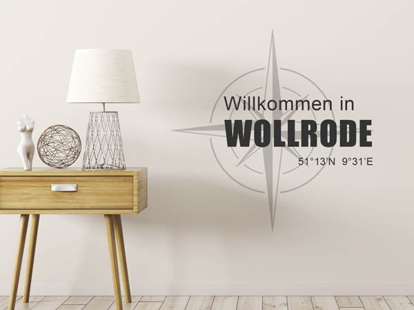 Wandtattoo Willkommen in Wollrode mit den Koordinaten 51°13'N 9°31'E