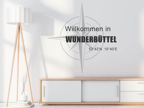 Wandtattoo Willkommen in Wunderbüttel mit den Koordinaten 52°42'N 10°40'E