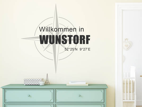 Wandtattoo Willkommen in Wunstorf mit den Koordinaten 52°25'N 9°27'E