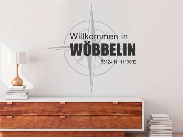 Wandtattoo Willkommen in Wöbbelin mit den Koordinaten 53°24'N 11°30'E