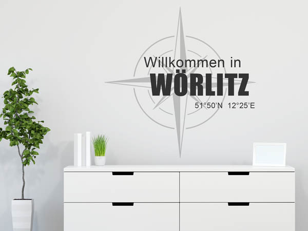Wandtattoo Willkommen in Wörlitz mit den Koordinaten 51°50'N 12°25'E