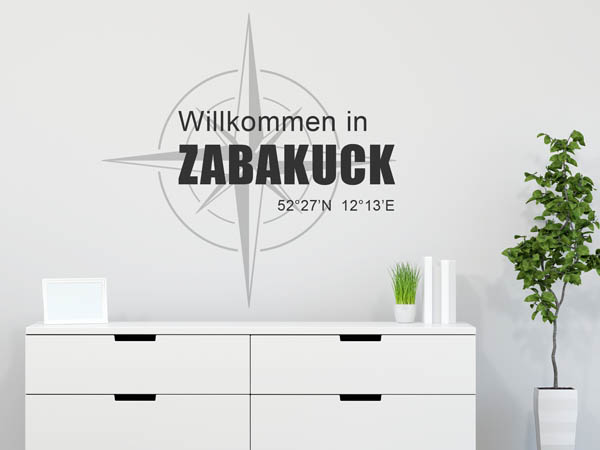 Wandtattoo Willkommen in Zabakuck mit den Koordinaten 52°27'N 12°13'E