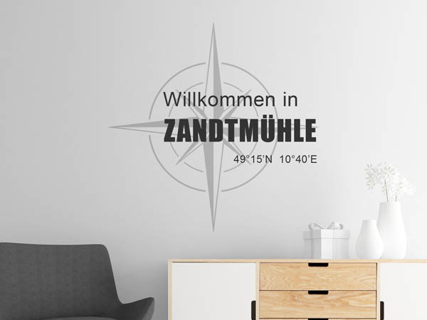 Wandtattoo Willkommen in Zandtmühle mit den Koordinaten 49°15'N 10°40'E