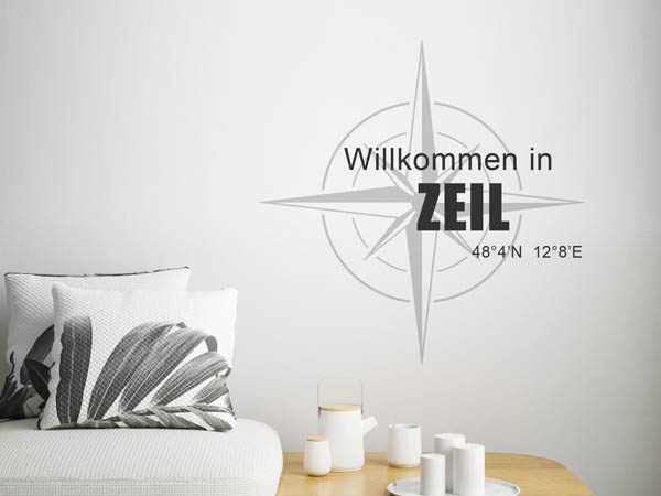 Wandtattoo Willkommen in Zeil mit den Koordinaten 48°4'N 12°8'E