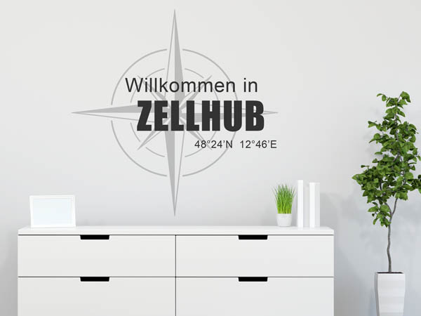 Wandtattoo Willkommen in Zellhub mit den Koordinaten 48°24'N 12°46'E