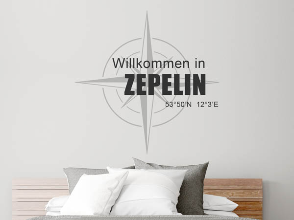 Wandtattoo Willkommen in Zepelin mit den Koordinaten 53°50'N 12°3'E