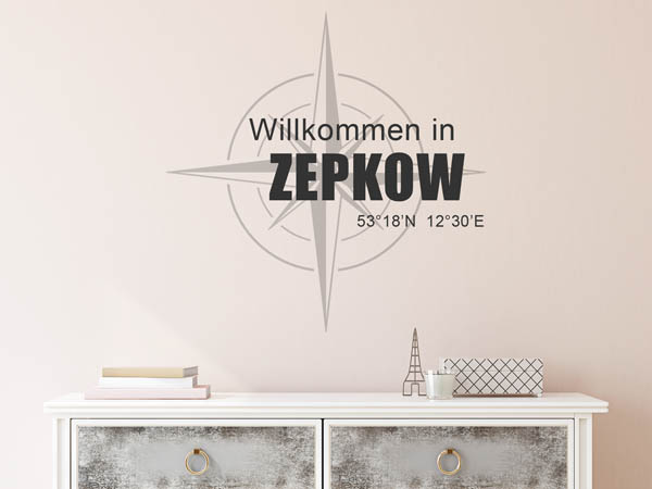 Wandtattoo Willkommen in Zepkow mit den Koordinaten 53°18'N 12°30'E
