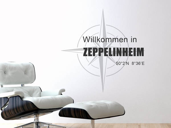 Wandtattoo Willkommen in Zeppelinheim mit den Koordinaten 50°2'N 8°36'E