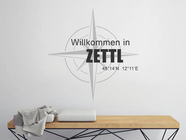 Wandtattoo Willkommen in Zettl mit den Koordinaten 48°14'N 12°11'E