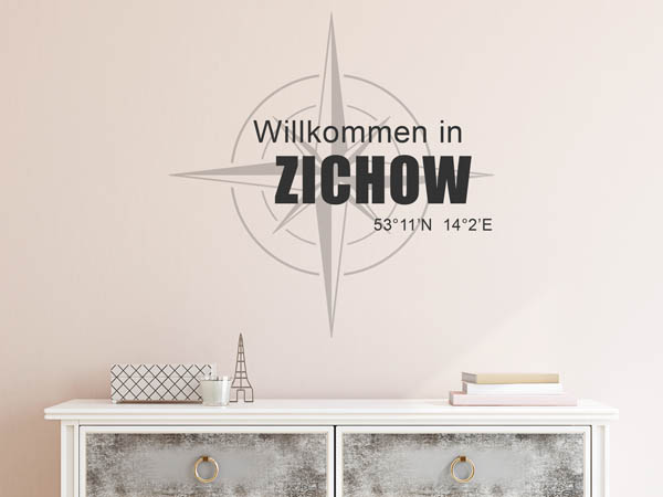 Wandtattoo Willkommen in Zichow mit den Koordinaten 53°11'N 14°2'E