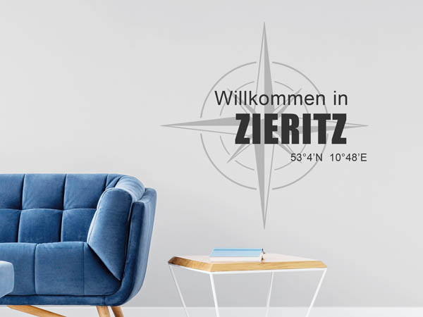 Wandtattoo Willkommen in Zieritz mit den Koordinaten 53°4'N 10°48'E