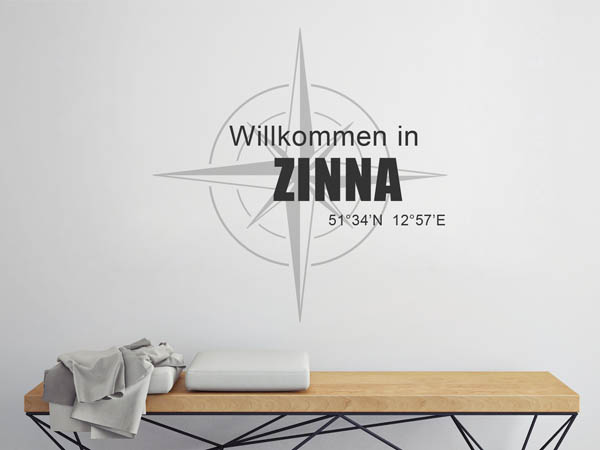 Wandtattoo Willkommen in Zinna mit den Koordinaten 51°34'N 12°57'E