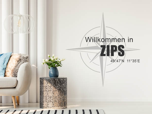 Wandtattoo Willkommen in Zips mit den Koordinaten 49°47'N 11°35'E