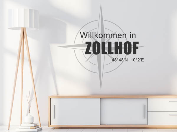 Wandtattoo Willkommen in Zollhof mit den Koordinaten 48°48'N 10°2'E