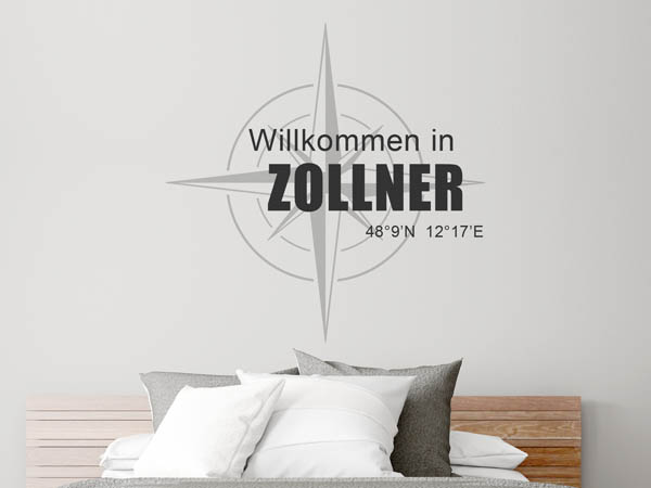 Wandtattoo Willkommen in Zollner mit den Koordinaten 48°9'N 12°17'E
