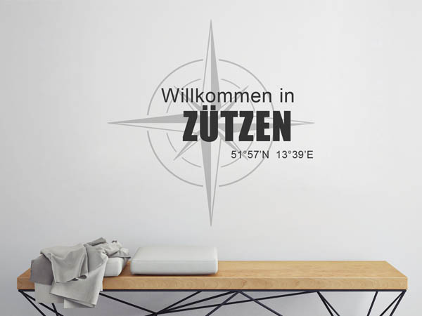 Wandtattoo Willkommen in Zützen mit den Koordinaten 51°57'N 13°39'E