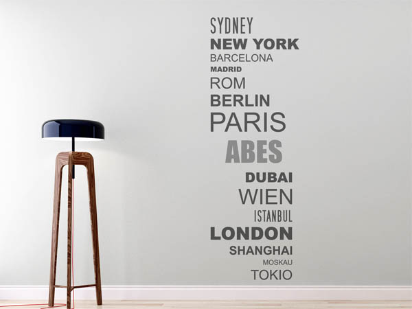 Wandtattoo Abes mit Weltstädten