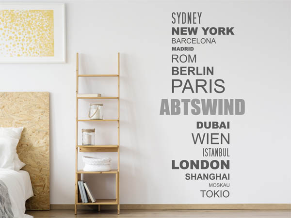 Wandtattoo Abtswind mit Weltstädten
