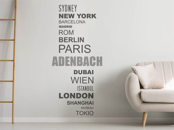 Wandtattoo Adenbach mit Weltstädten
