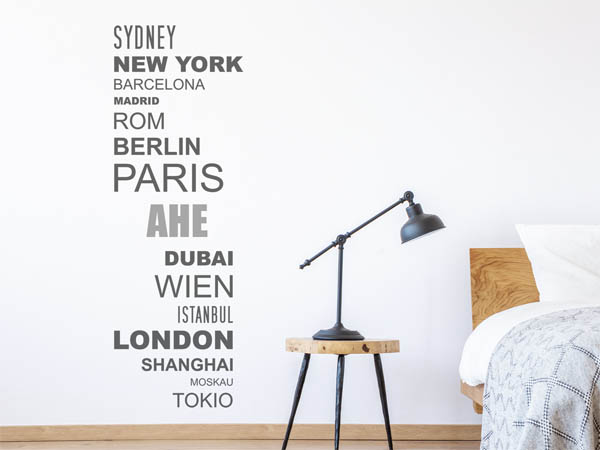 Wandtattoo Ahe mit Weltstädten