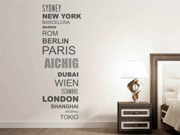 Wandtattoo Aichig mit Weltstädten