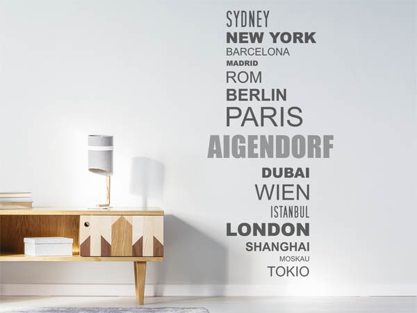 Wandtattoo Aigendorf mit Weltstädten