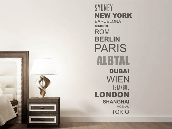Wandtattoo Albtal mit Weltstädten
