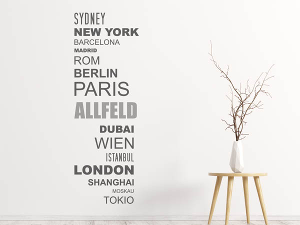 Wandtattoo Allfeld mit Weltstädten