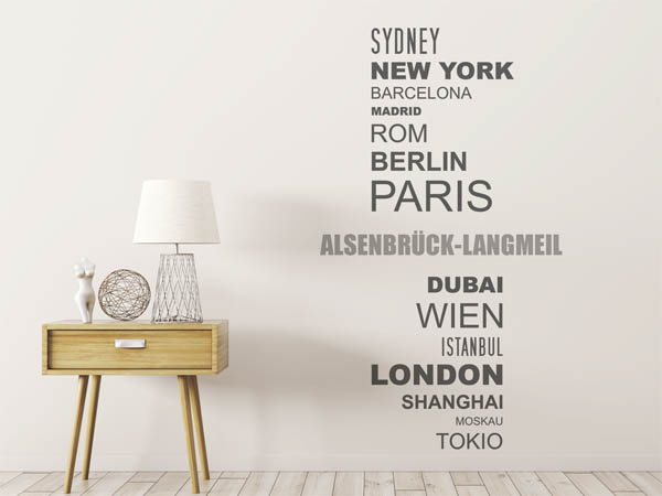 Wandtattoo Alsenbrück-Langmeil mit Weltstädten