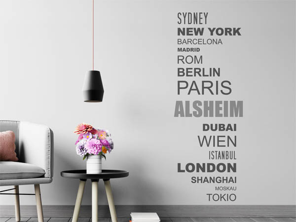 Wandtattoo Alsheim mit Weltstädten