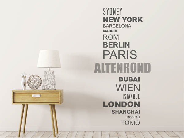 Wandtattoo Altenrond mit Weltstädten