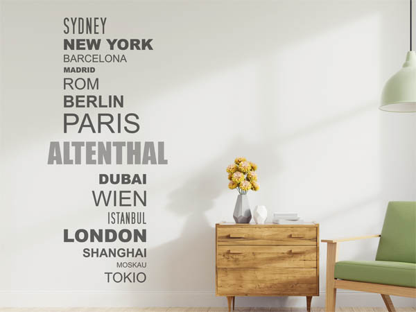 Wandtattoo Altenthal mit Weltstädten