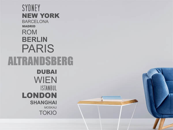 Wandtattoo Altrandsberg mit Weltstädten