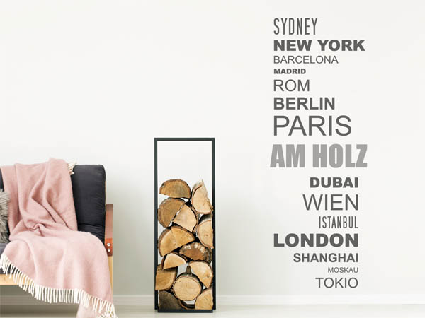 Wandtattoo Am Holz mit Weltstädten