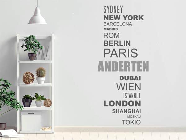 Wandtattoo Anderten mit Weltstädten