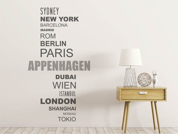 Wandtattoo Appenhagen mit Weltstädten
