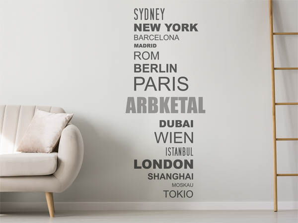 Wandtattoo Arbketal mit Weltstädten
