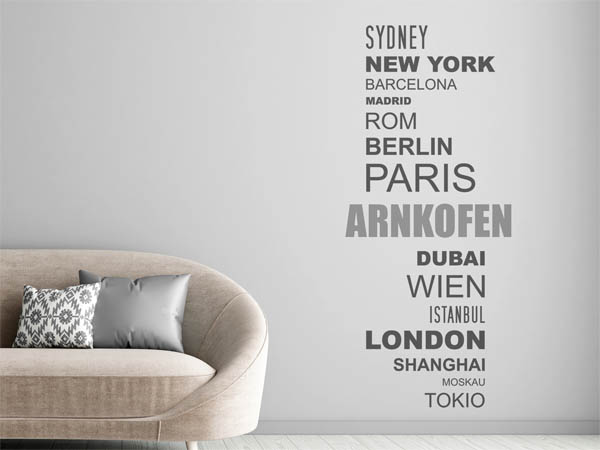 Wandtattoo Arnkofen mit Weltstädten