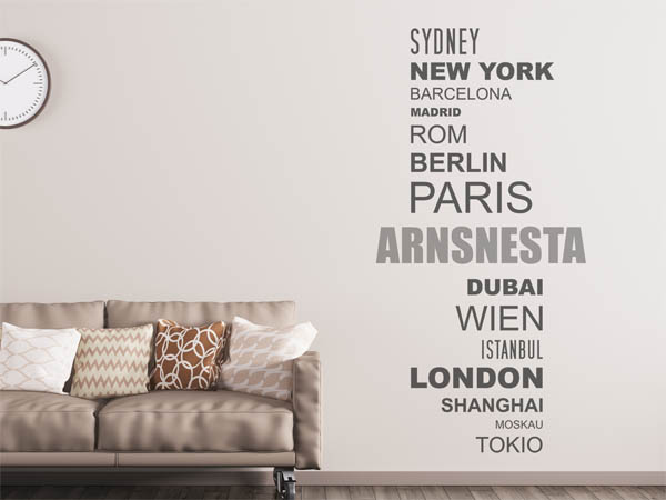 Wandtattoo Arnsnesta mit Weltstädten