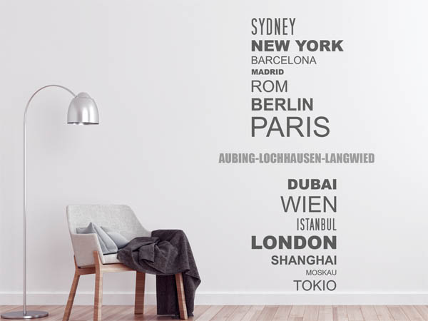 Wandtattoo Aubing-Lochhausen-Langwied mit Weltstädten