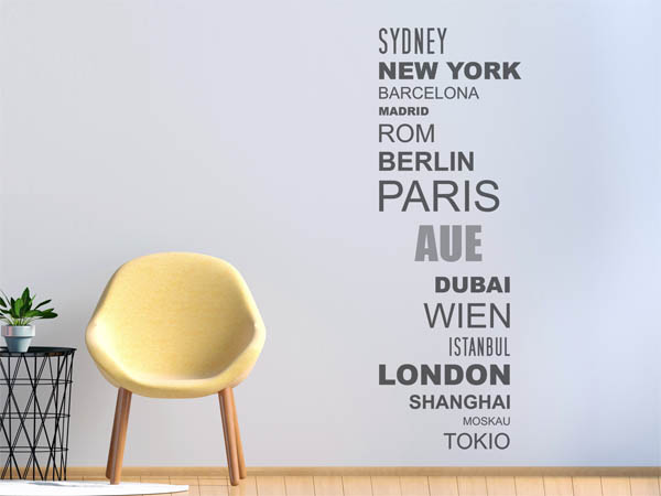 Wandtattoo Aue mit Weltstädten