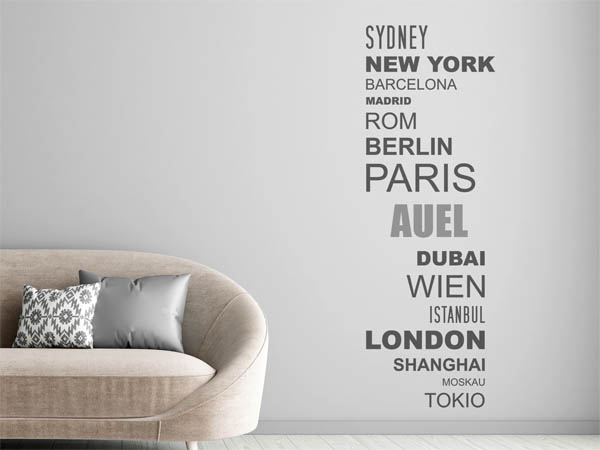 Wandtattoo Auel mit Weltstädten