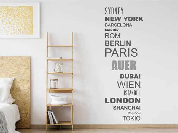 Wandtattoo Auer mit Weltstädten