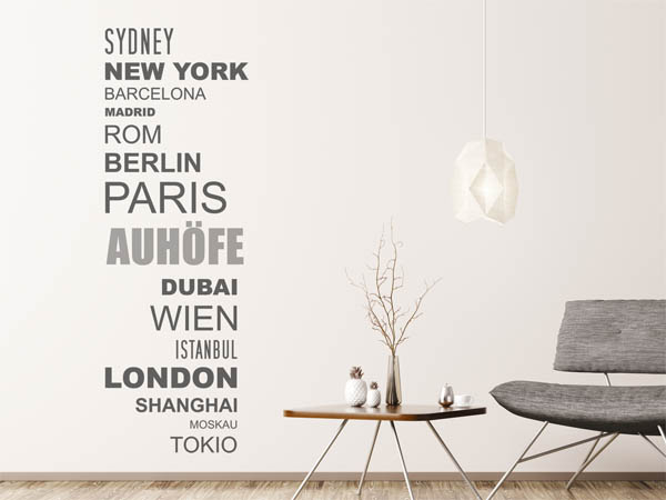 Wandtattoo Auhöfe mit Weltstädten