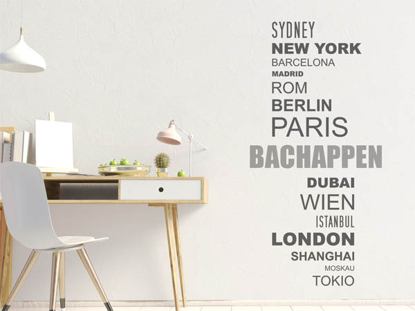 Wandtattoo Bachappen mit Weltstädten