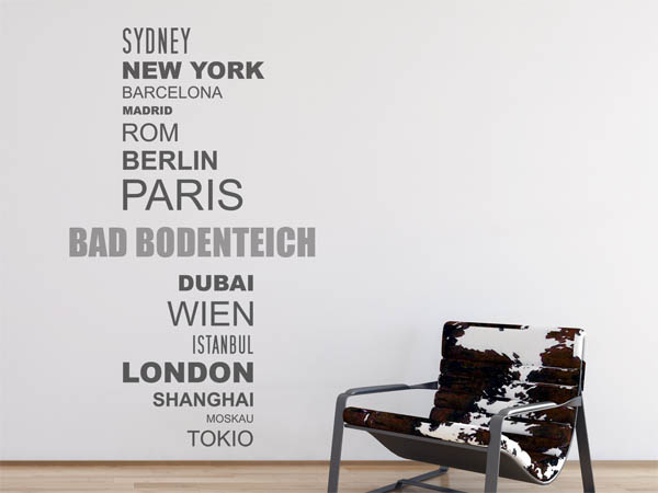 Wandtattoo Bad Bodenteich mit Weltstädten