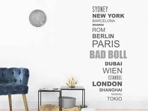 Wandtattoo Bad Boll mit Weltstädten