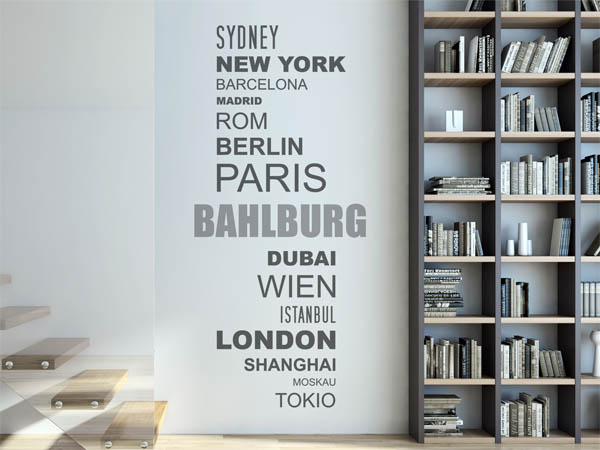 Wandtattoo Bahlburg mit Weltstädten